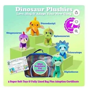 Mini Rainbow Dinosaur Plushies Set